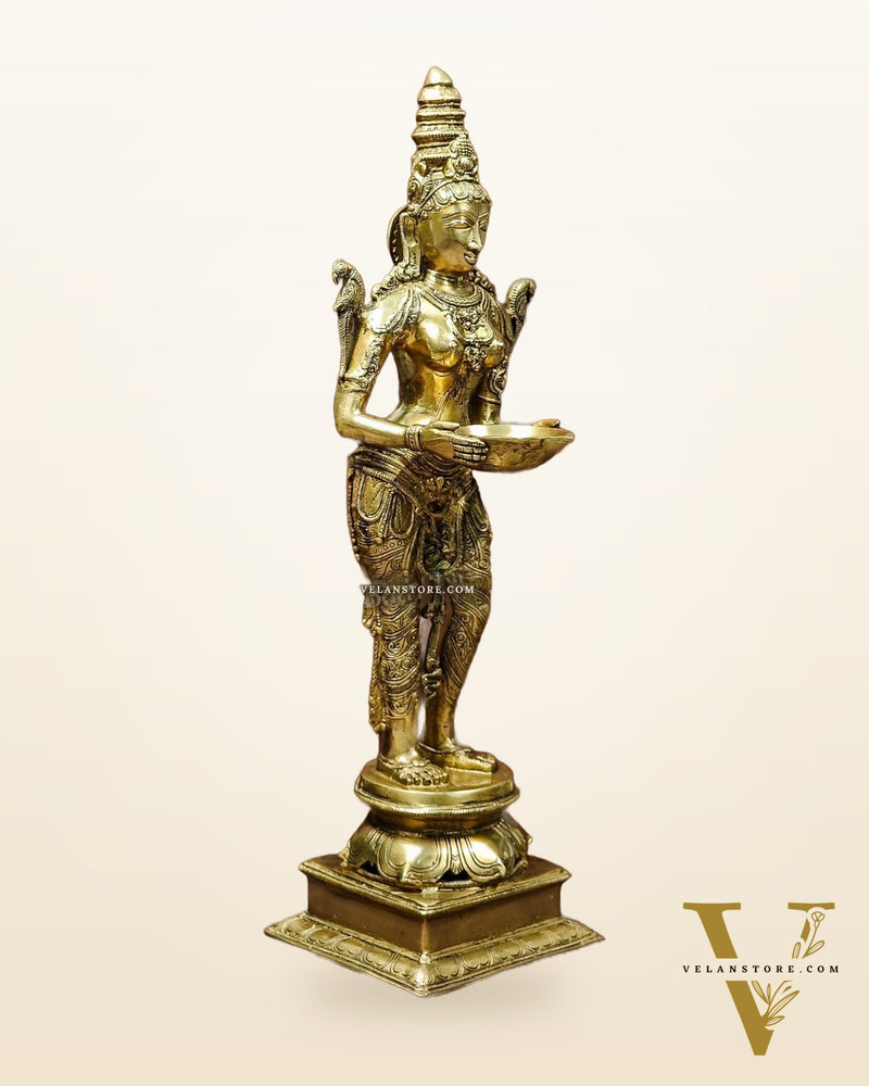 Brass Pavaai Villaku Lamp | Traditional Indian Lamp | Deep Lakshmi 32"