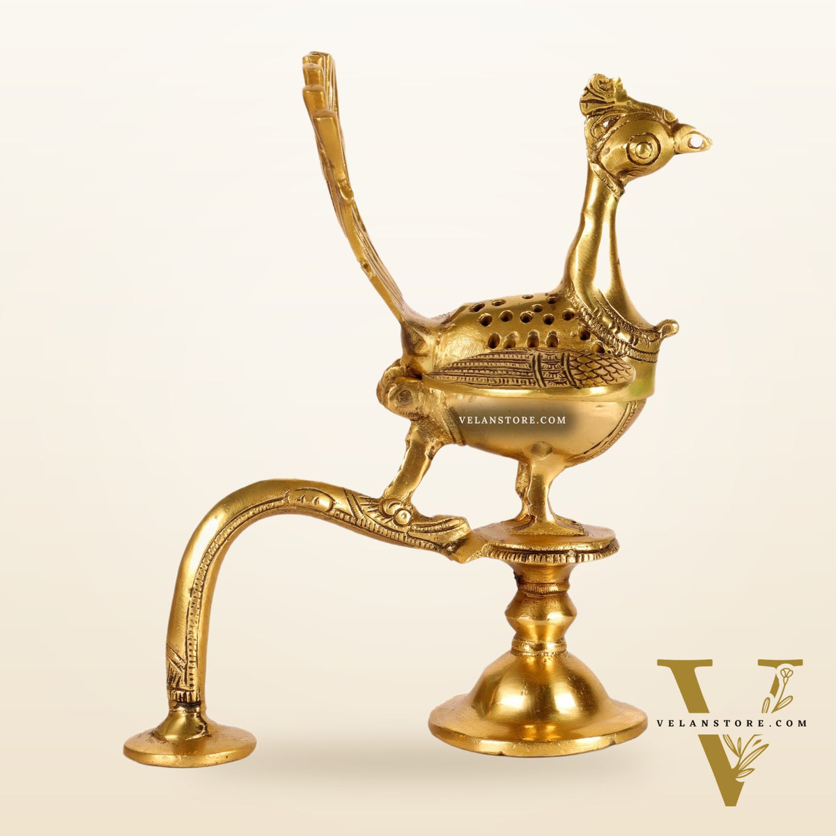Brass peacock dhoop burner/ dhoop daani burner 8"