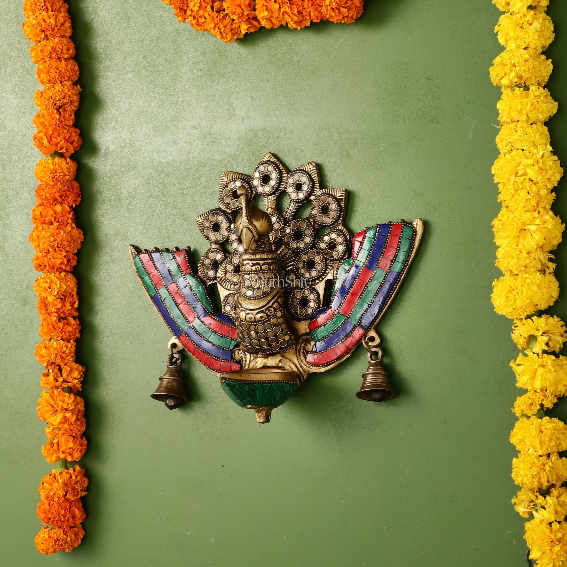 Brass Peacock Diya Oil Lamp Wall Hanging - 10x9x4 Inch