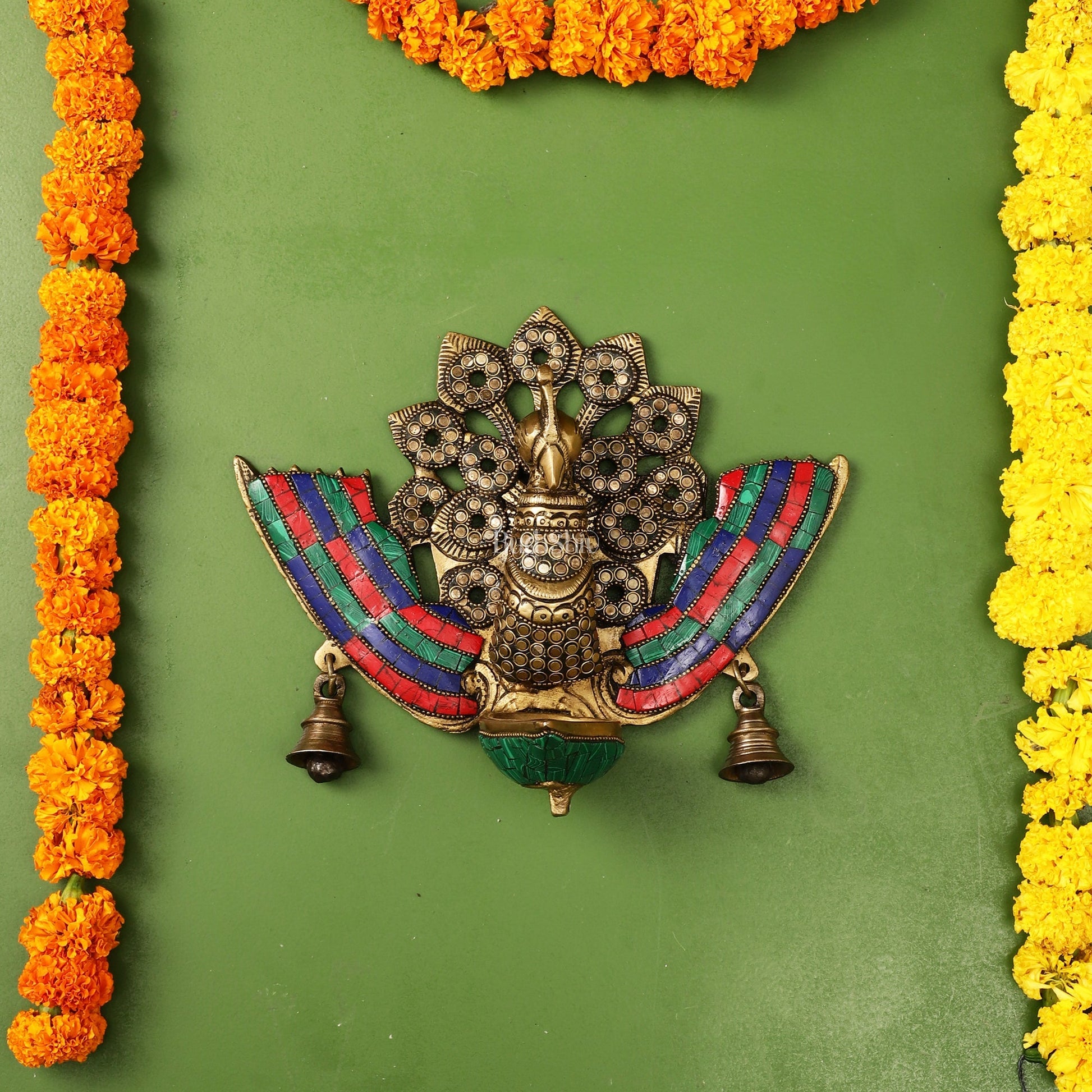 Brass Peacock Diya Oil Lamp Wall Hanging - 10x9x4 Inch