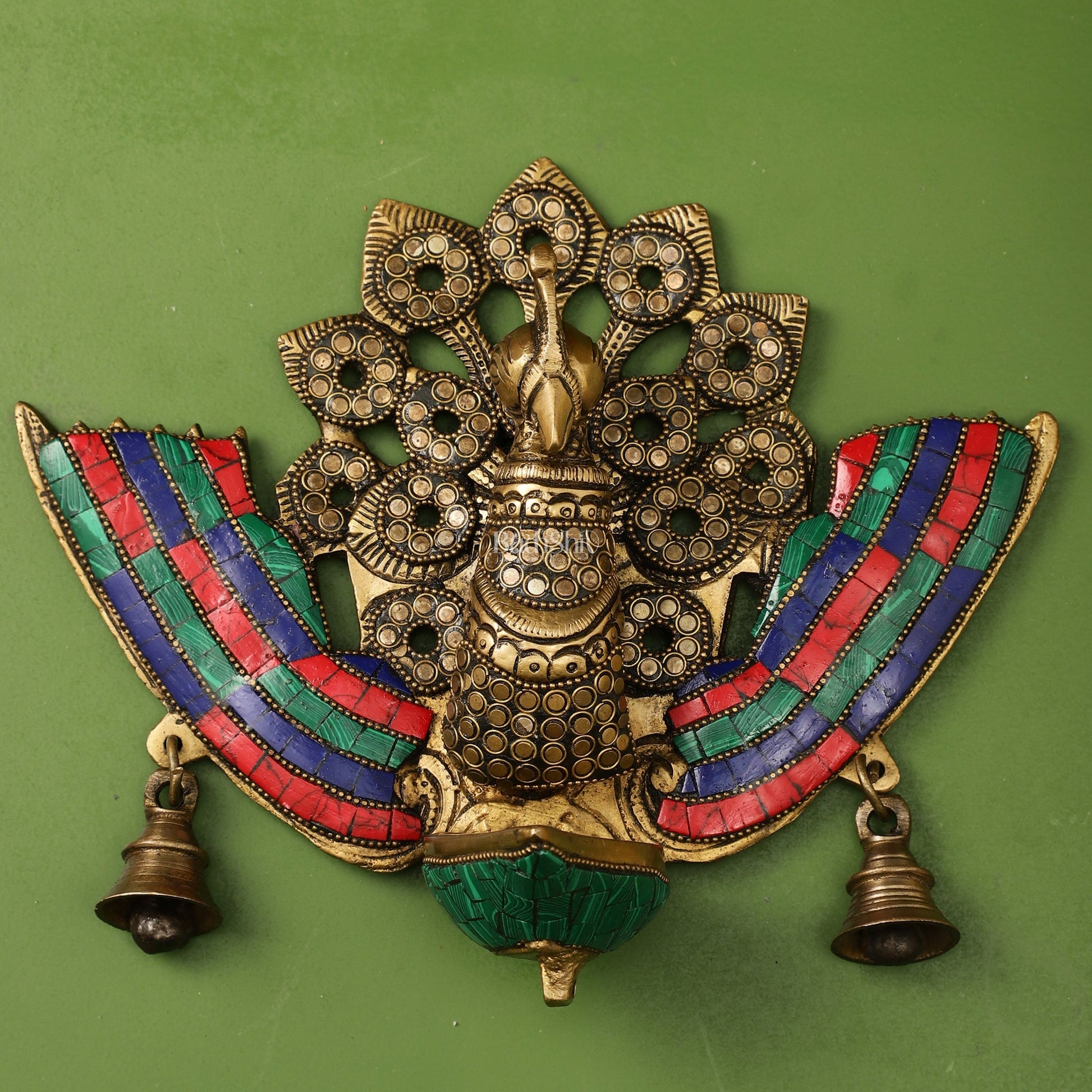 Brass Peacock Diya Oil Lamp Wall Hanging - 10x9x4 Inch