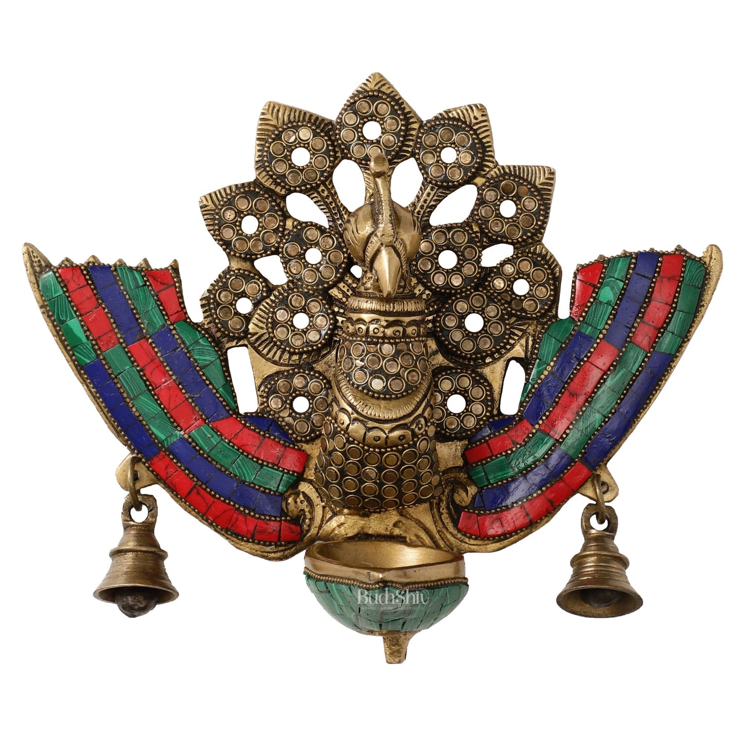 Brass Peacock Diya Oil Lamp Wall Hanging - 10x9x4 Inch