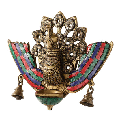 Brass Peacock Diya Oil Lamp Wall Hanging - 10x9x4 Inch