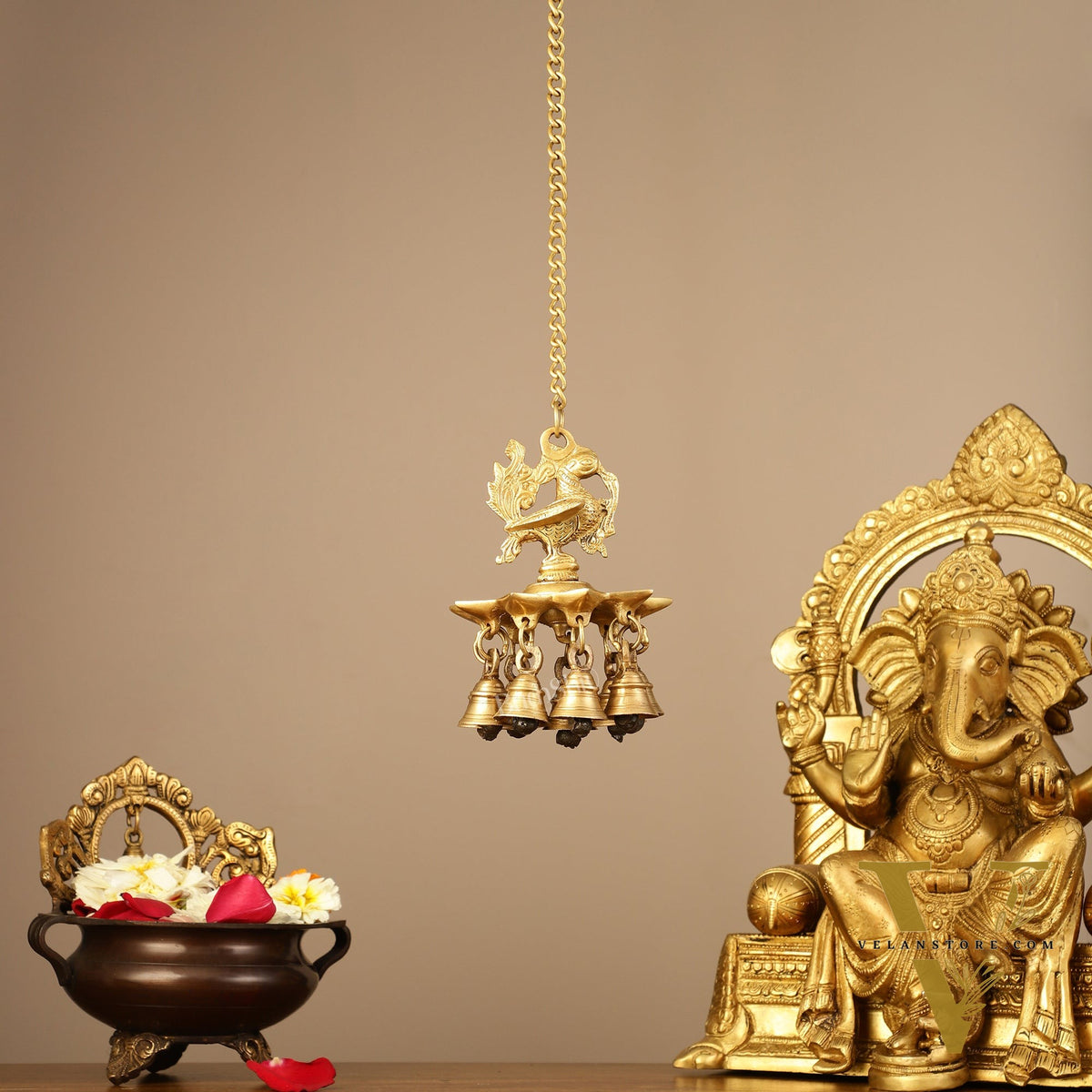 Brass peacock Hanging lamp 20"