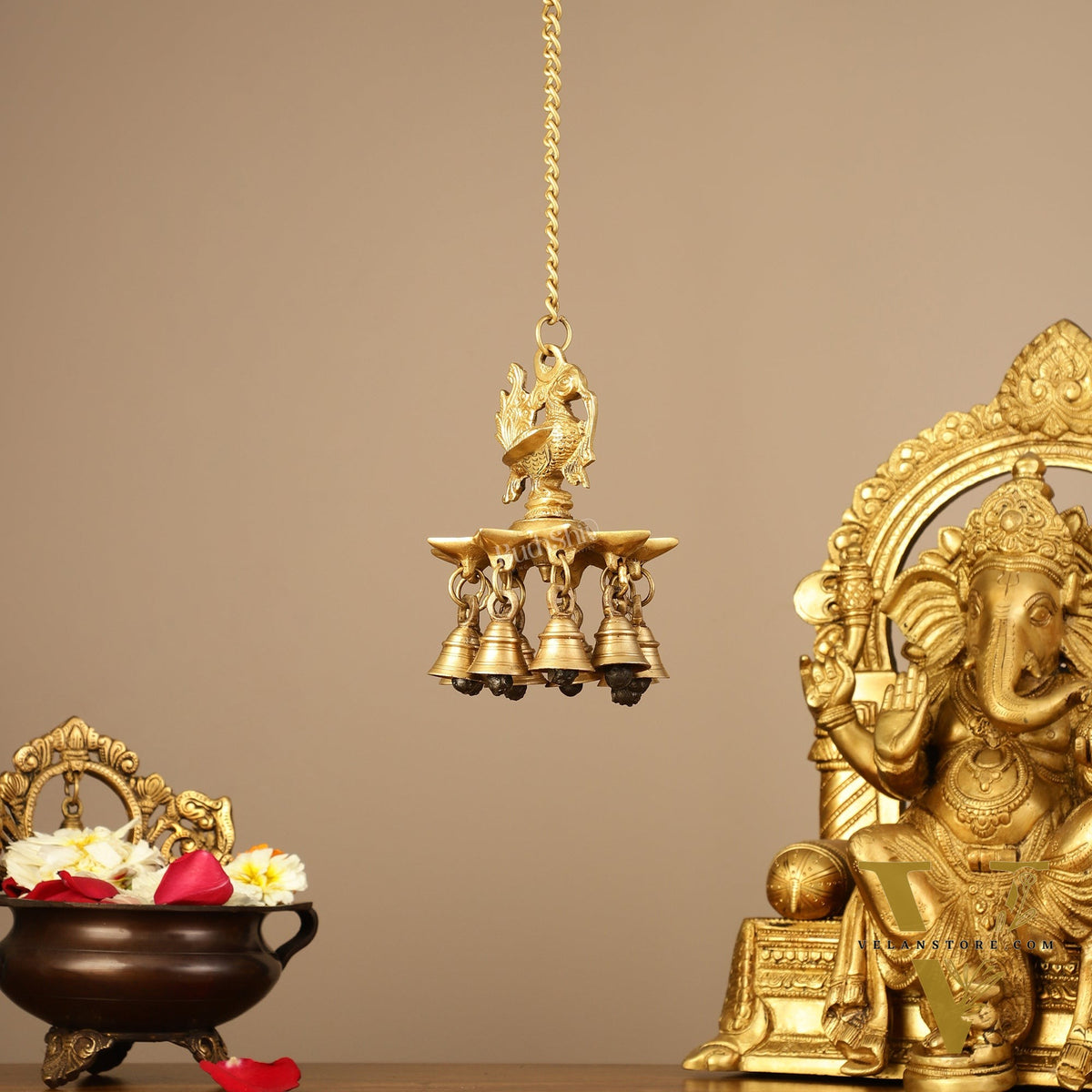 Brass peacock Hanging lamp 20"