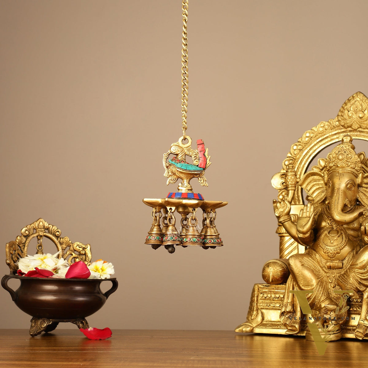 Brass peacock Hanging lamp 20"