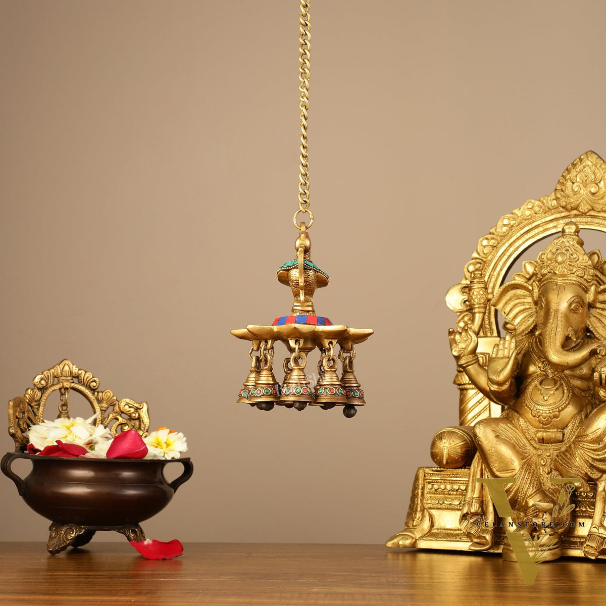 Brass peacock Hanging lamp 20"