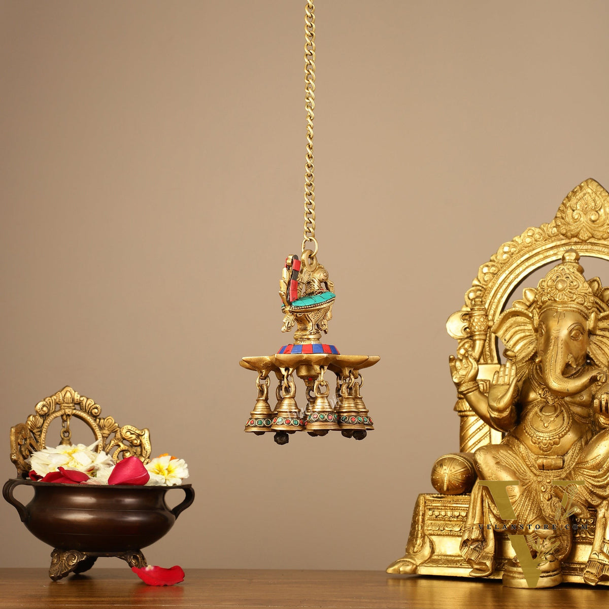 Brass peacock Hanging lamp 20"