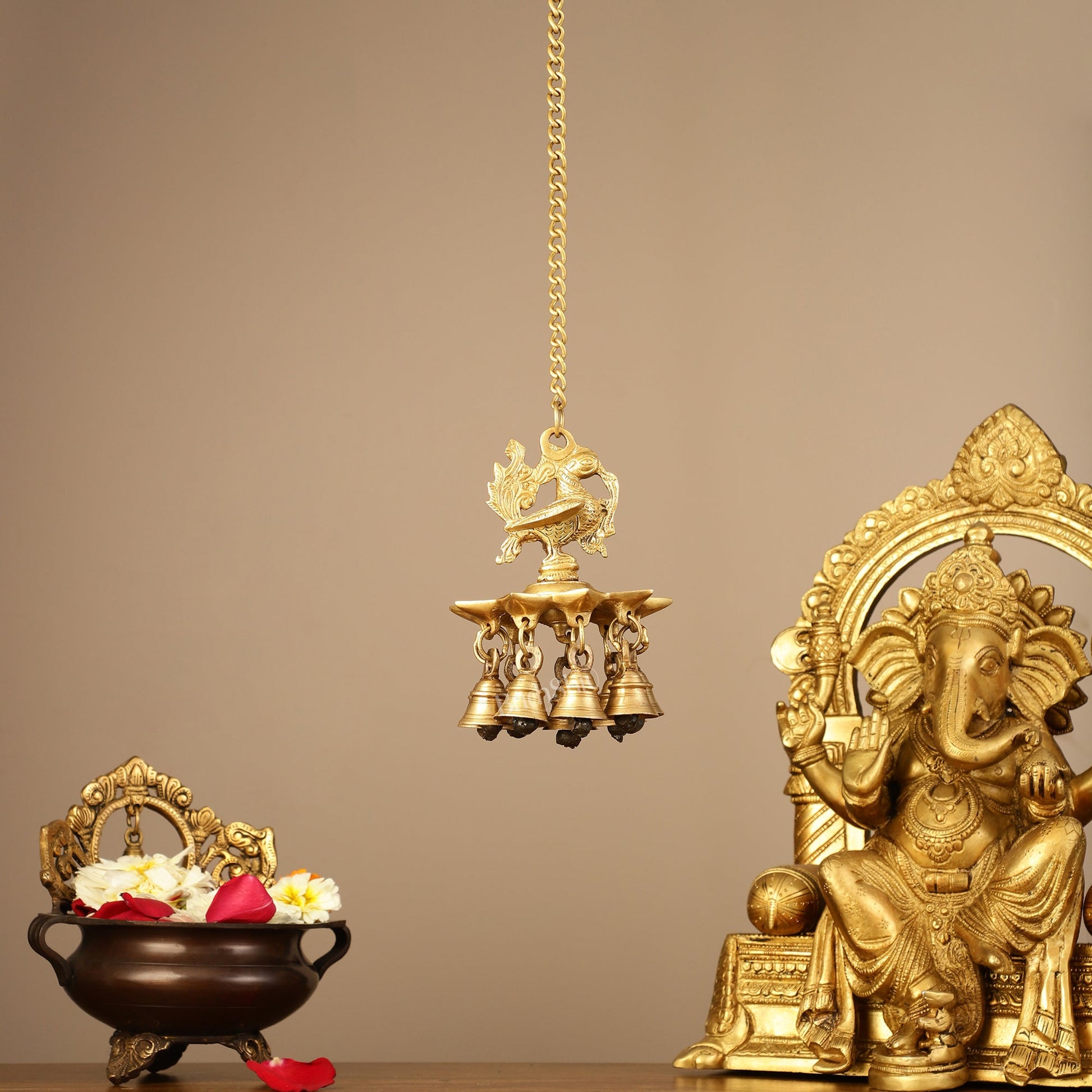 Brass peacock Hanging lamp 20"