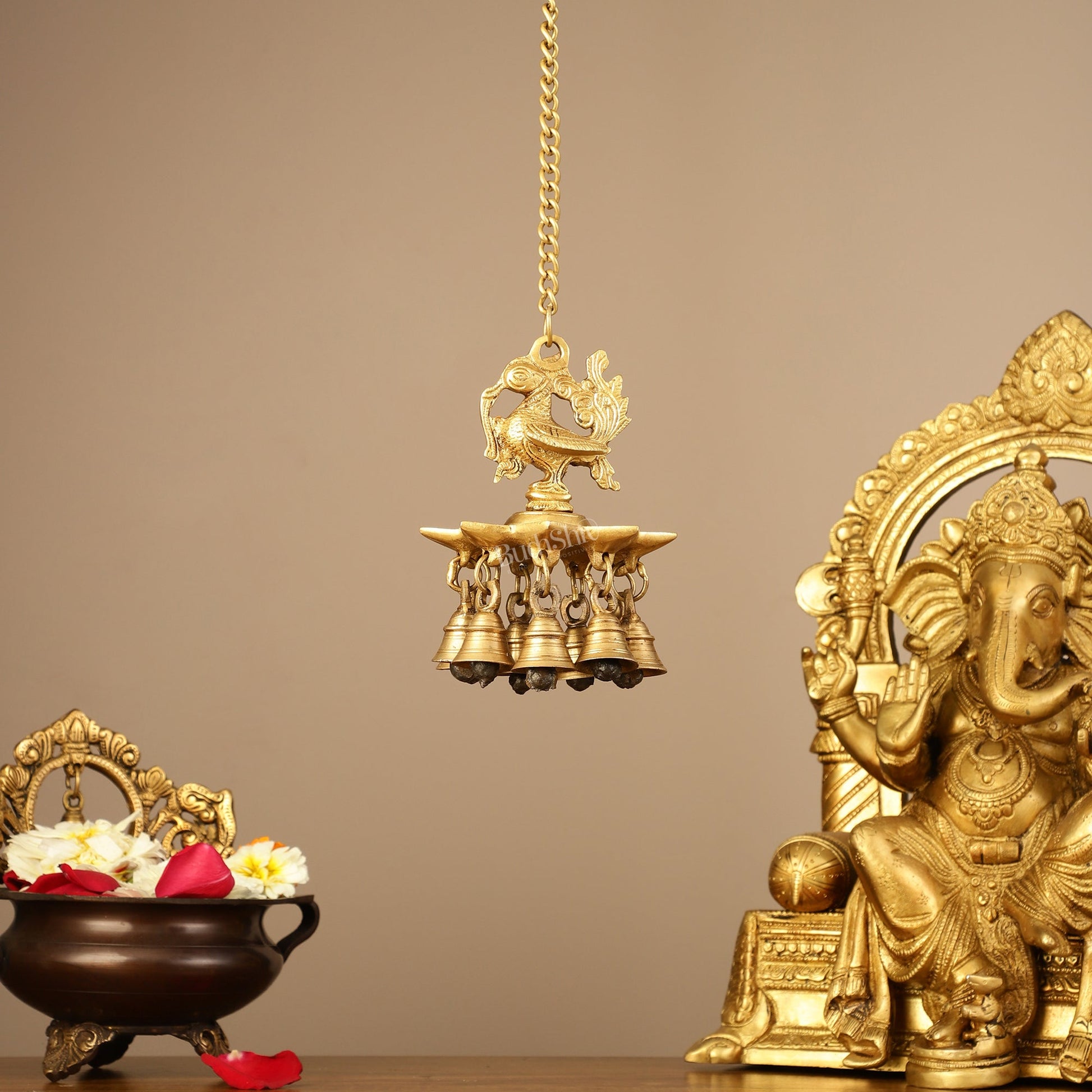 Brass peacock Hanging lamp 20"