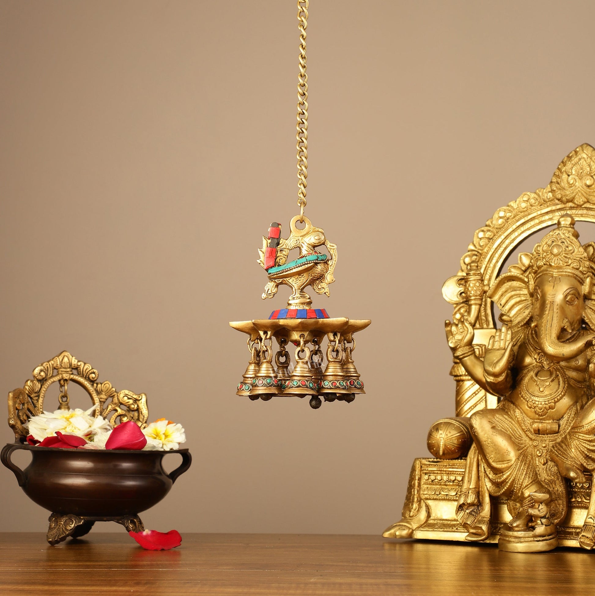 Brass peacock Hanging lamp 20"