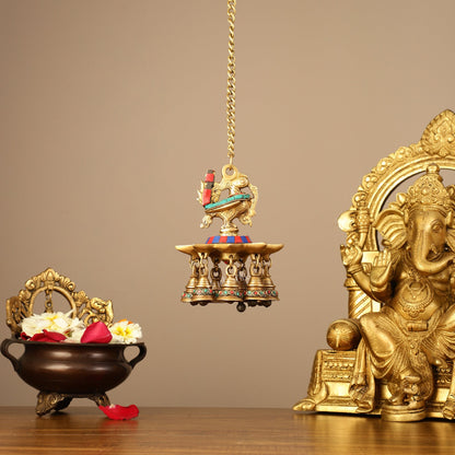 Brass peacock Hanging lamp 20"