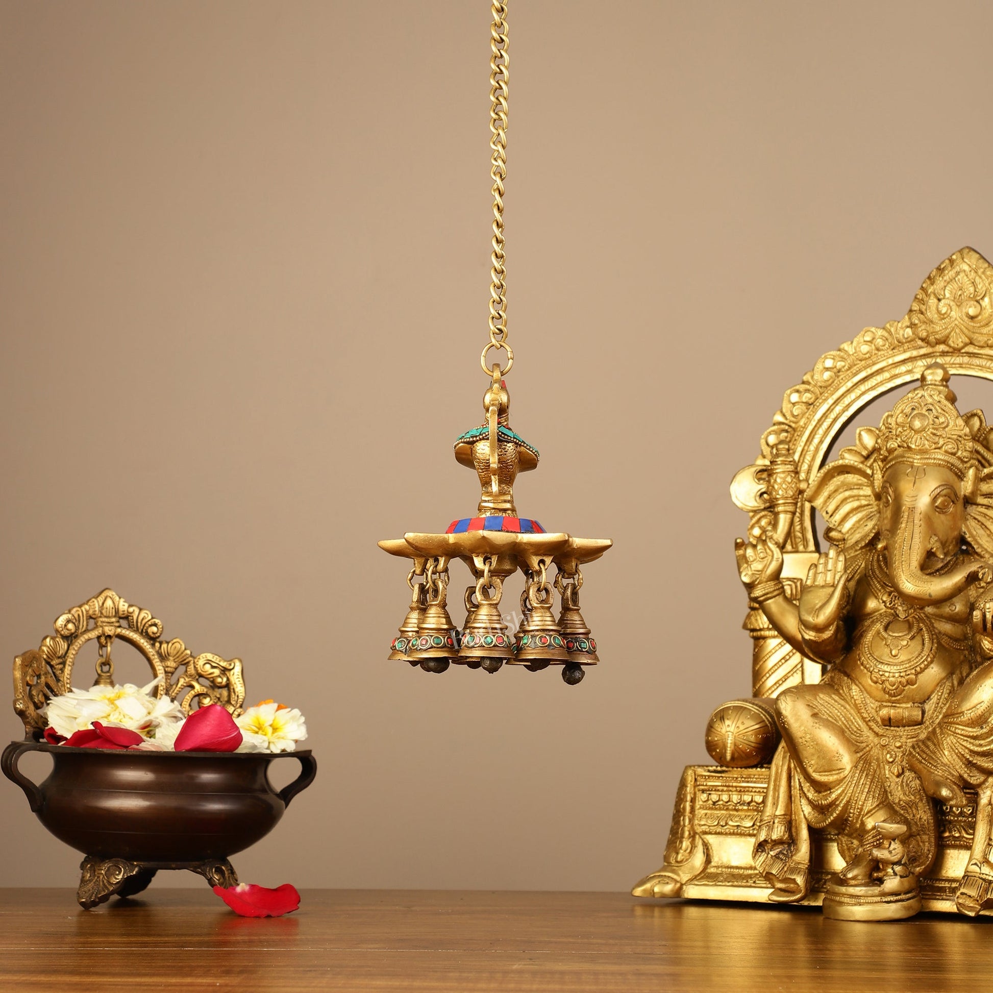 Brass peacock Hanging lamp 20"