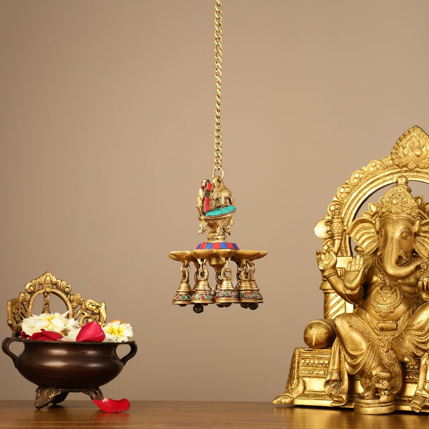 Brass peacock Hanging lamp 20"