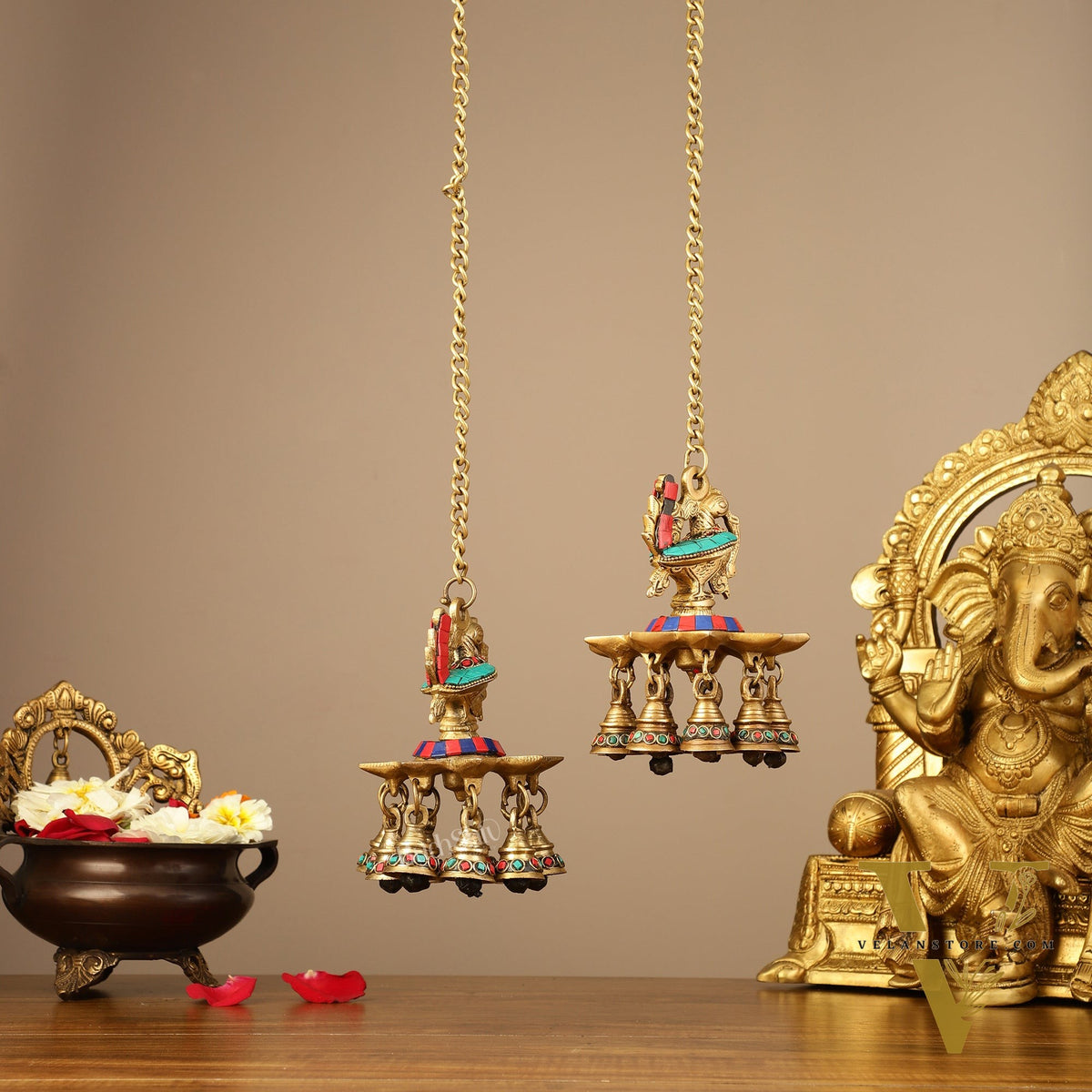 Brass peacock Hanging lamp pair 20"