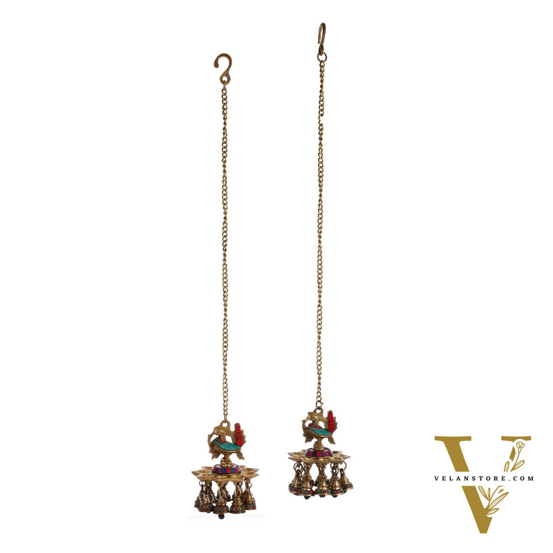 Brass peacock Hanging lamp pair 20"