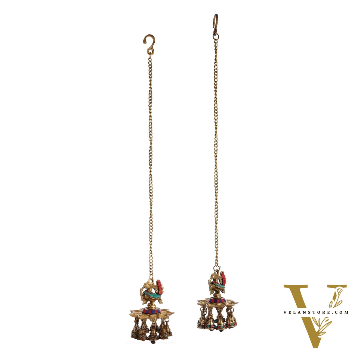 Brass peacock Hanging lamp pair 20"