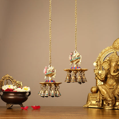 Brass peacock Hanging lamp pair 20"