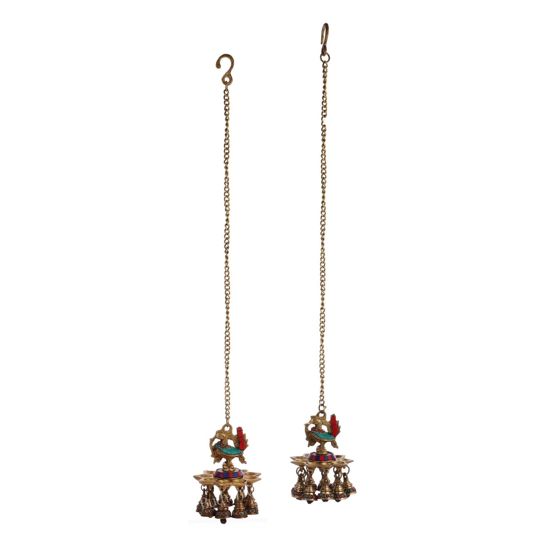 Brass peacock Hanging lamp pair 20"