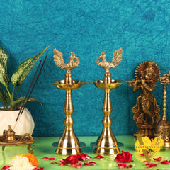 Brass Peacock Lamp 11"
