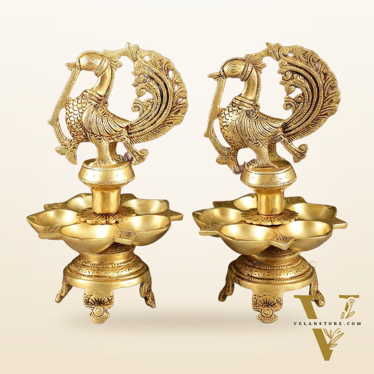 Brass Peacock Lamp Annam Vilakku 11"