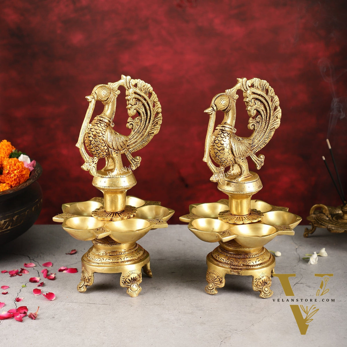Brass Peacock Lamp Annam Vilakku 11"