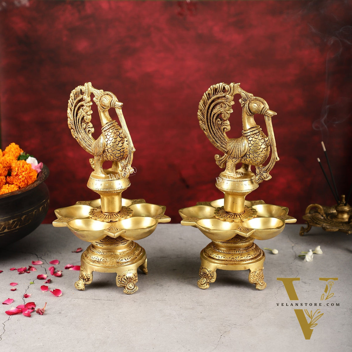 Brass Peacock Lamp Annam Vilakku 11"