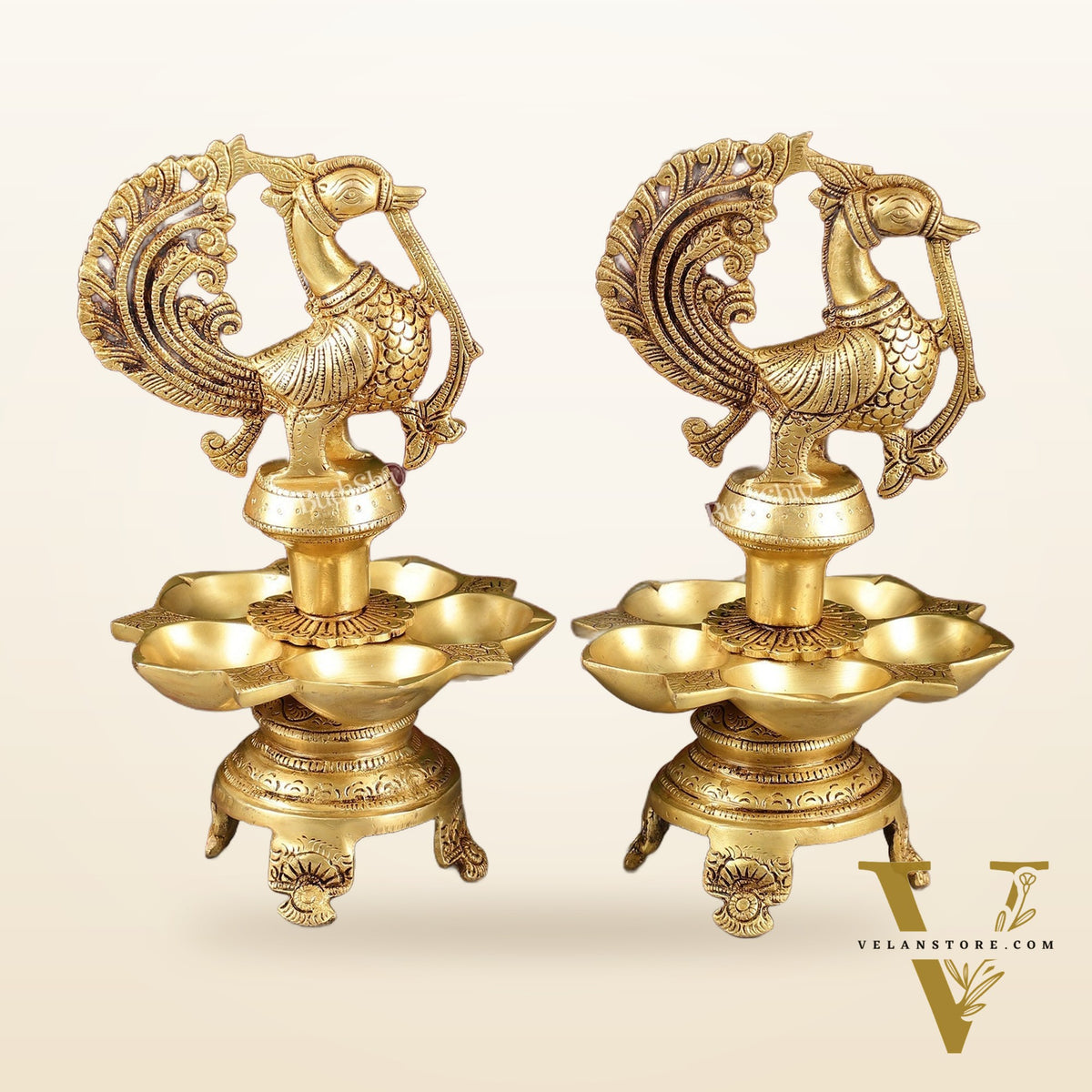 Brass Peacock Lamp Annam Vilakku 11"