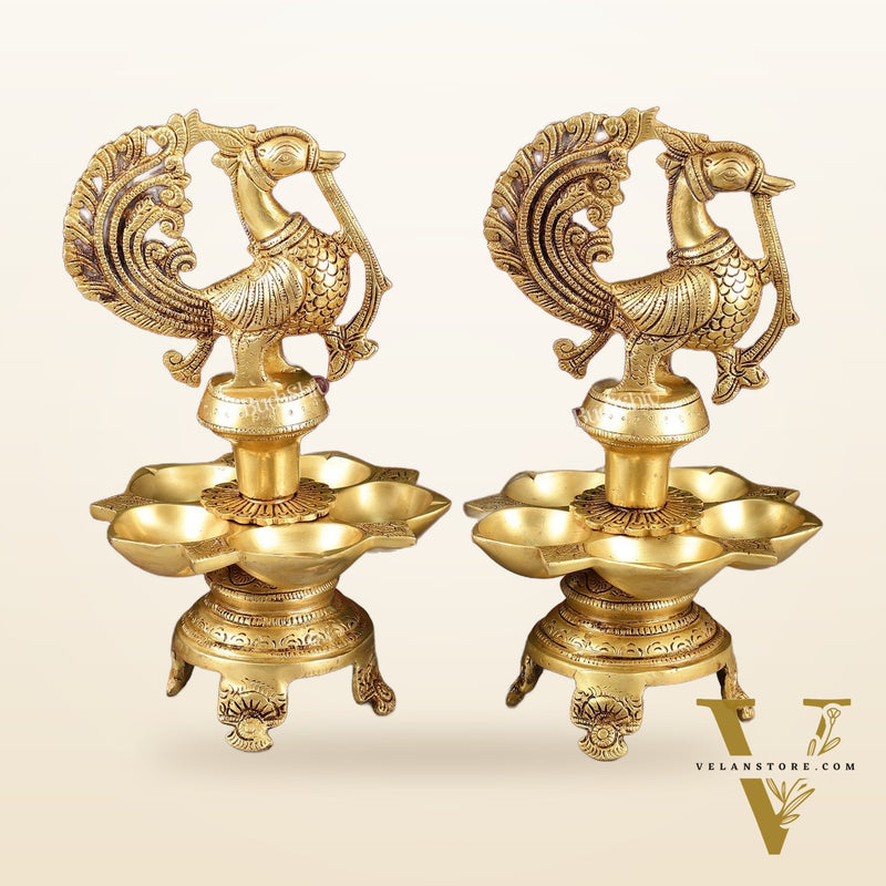 Brass Peacock Lamp Annam Vilakku 11"