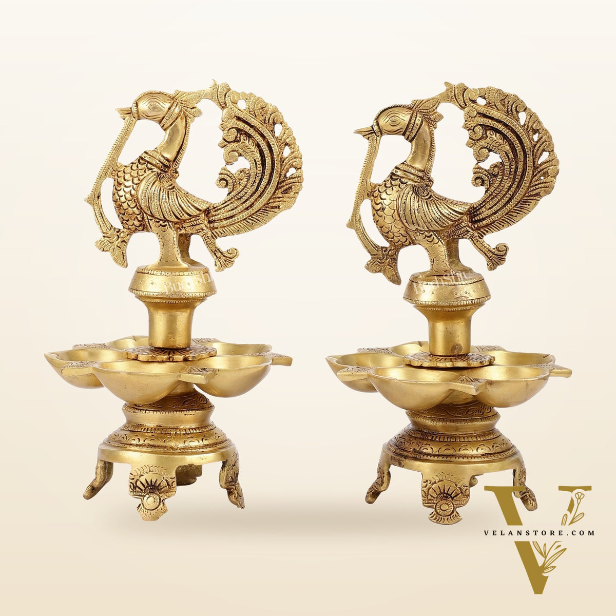 Brass Peacock Lamp Annam Vilakku 11"