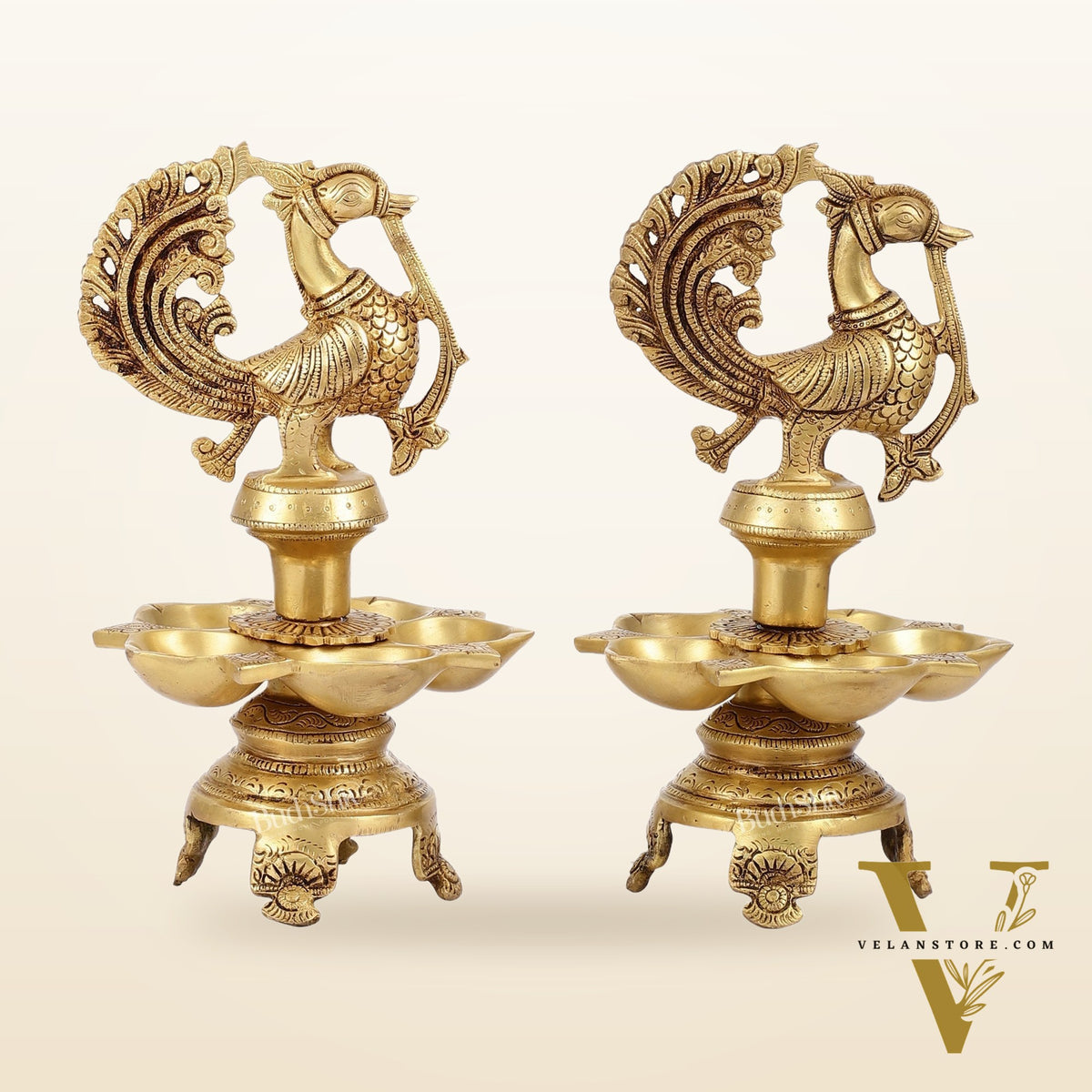 Brass Peacock Lamp Annam Vilakku 11"