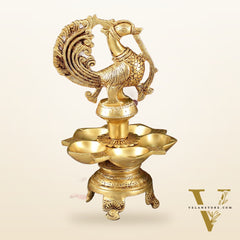 Brass Peacock Lamp Annam Vilakku 11"