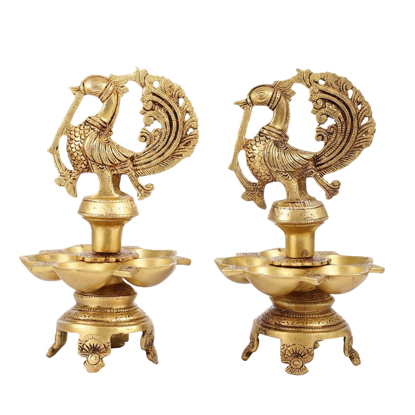 Brass Peacock Lamp Annam Vilakku 11"