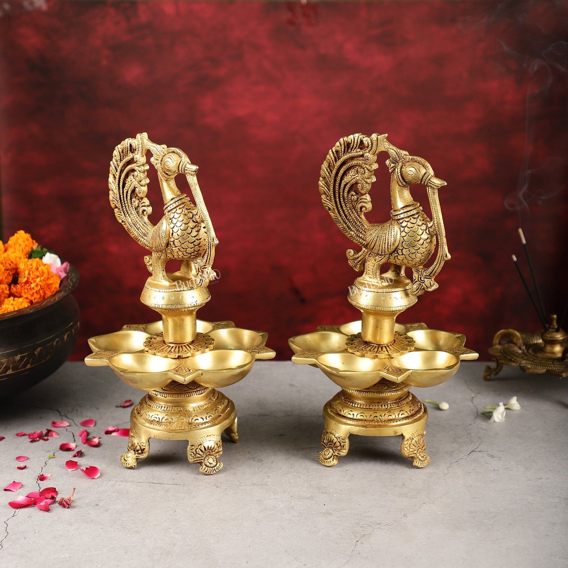 Brass Peacock Lamp Annam Vilakku 11"