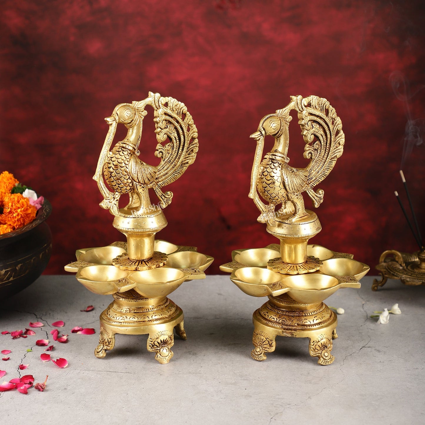 Brass Peacock Lamp Annam Vilakku 11"