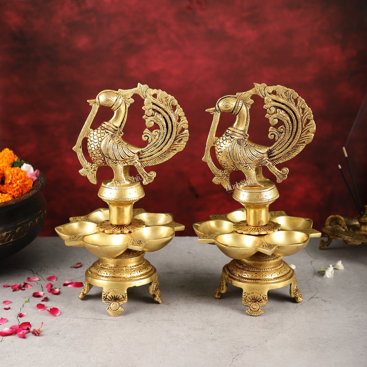 Brass Peacock Lamp Annam Vilakku 11"