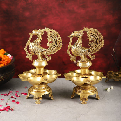 Brass Peacock Lamp Annam Vilakku 11"