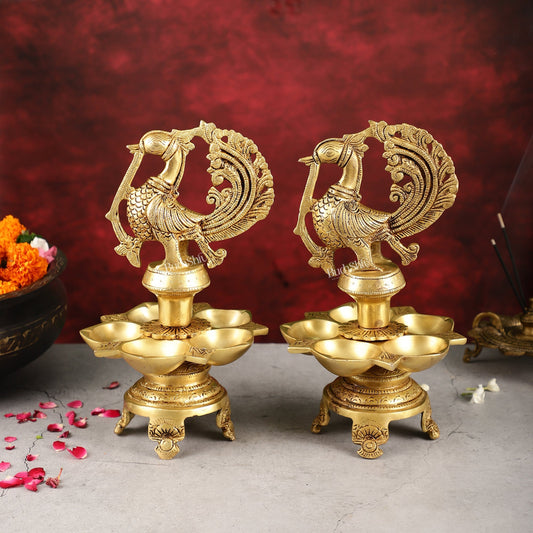Brass Peacock Lamp Annam Vilakku 11"