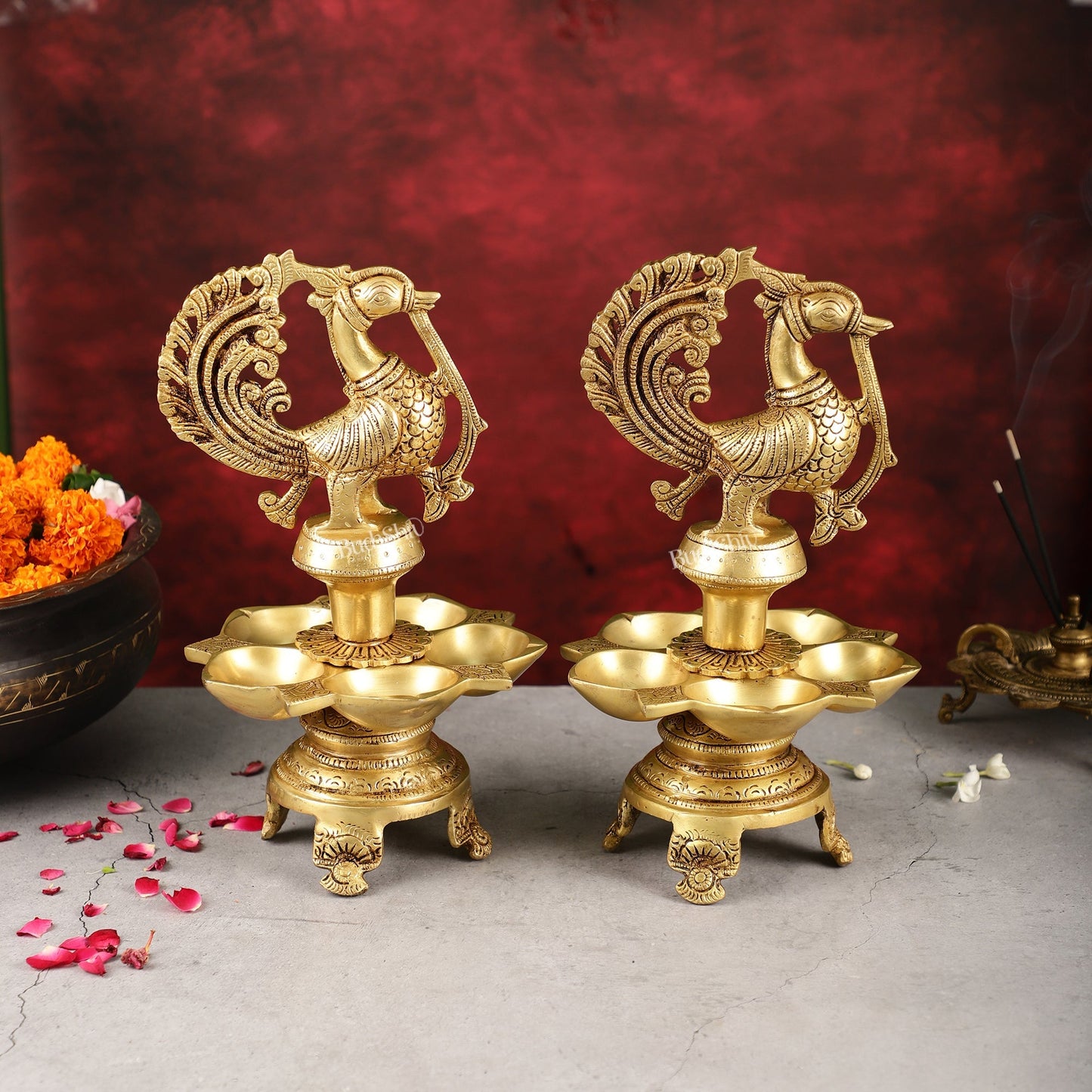 Brass Peacock Lamp Annam Vilakku 11"