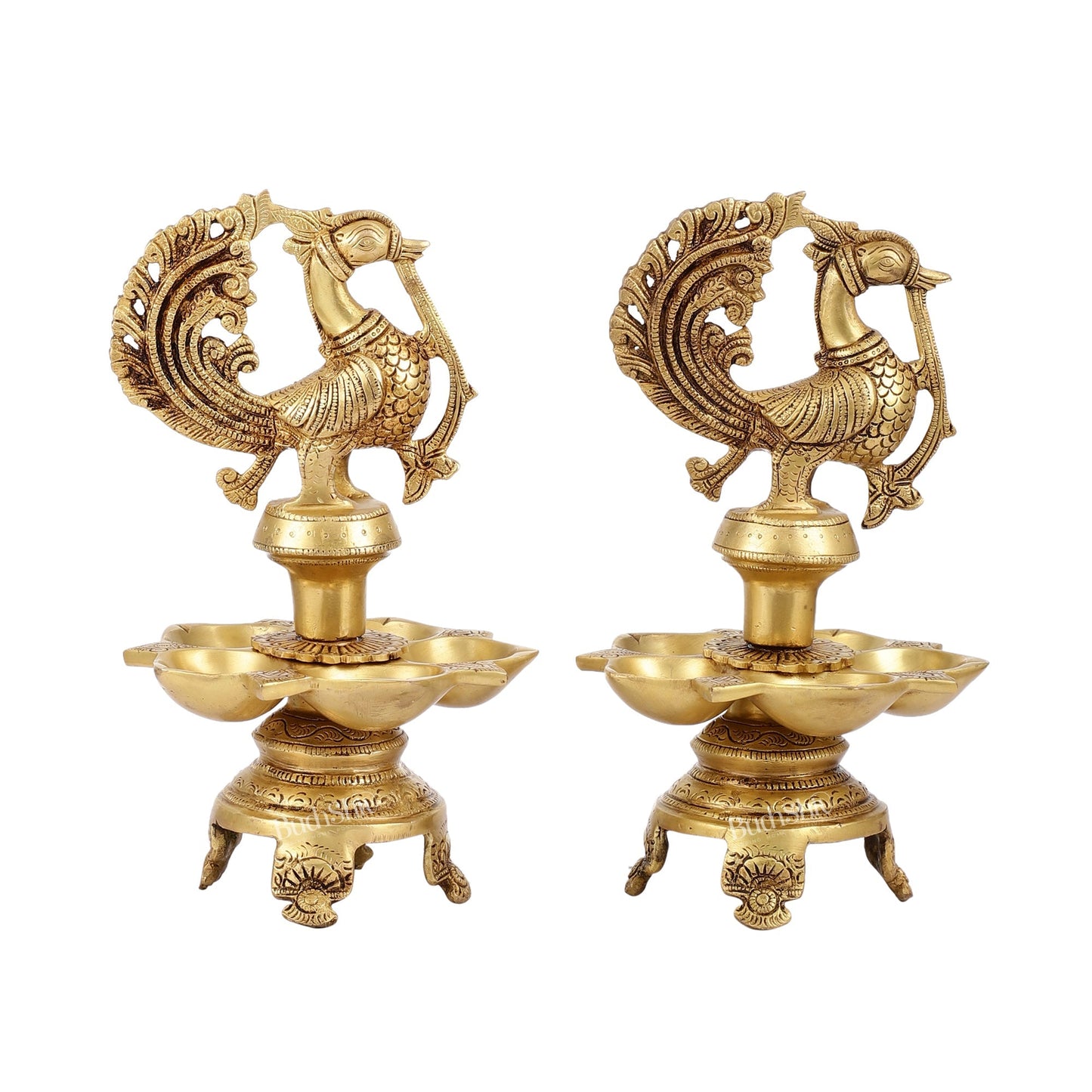 Brass Peacock Lamp Annam Vilakku 11"