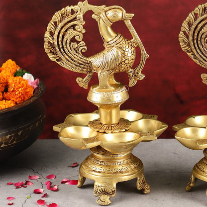 Brass Peacock Lamp Annam Vilakku 11"