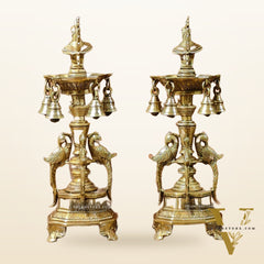 Brass Peacock Lamp with Bells: Exquisite Elegance and Artistry 13"