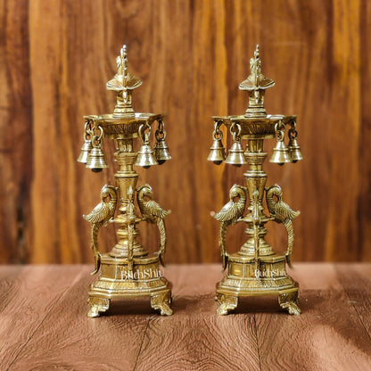 Brass Peacock Lamp with Bells: Exquisite Elegance and Artistry 13"