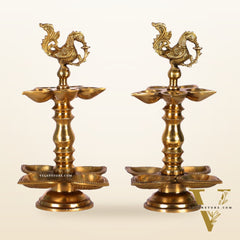 Brass Peacock lamps with multiple diyas 11"
