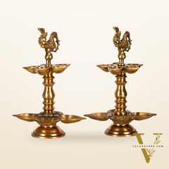 Brass Peacock lamps with multiple diyas 11"