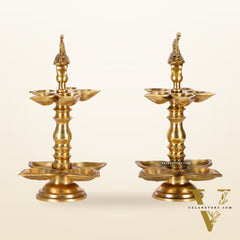 Brass Peacock lamps with multiple diyas 11"