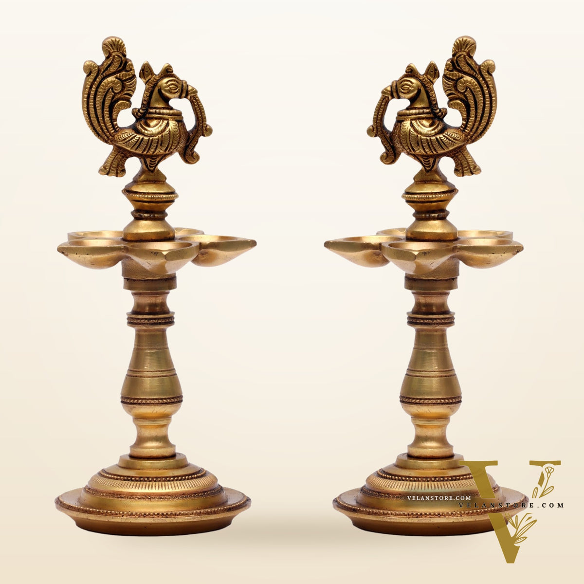 Brass Peacock Oil Lamp 8"