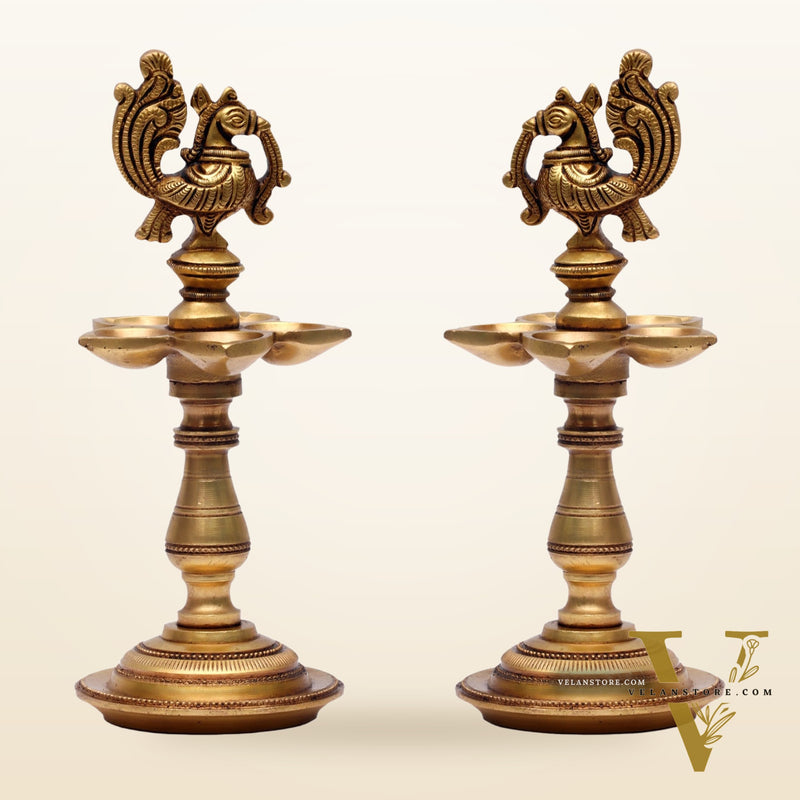 Brass Peacock Oil Lamp 8"