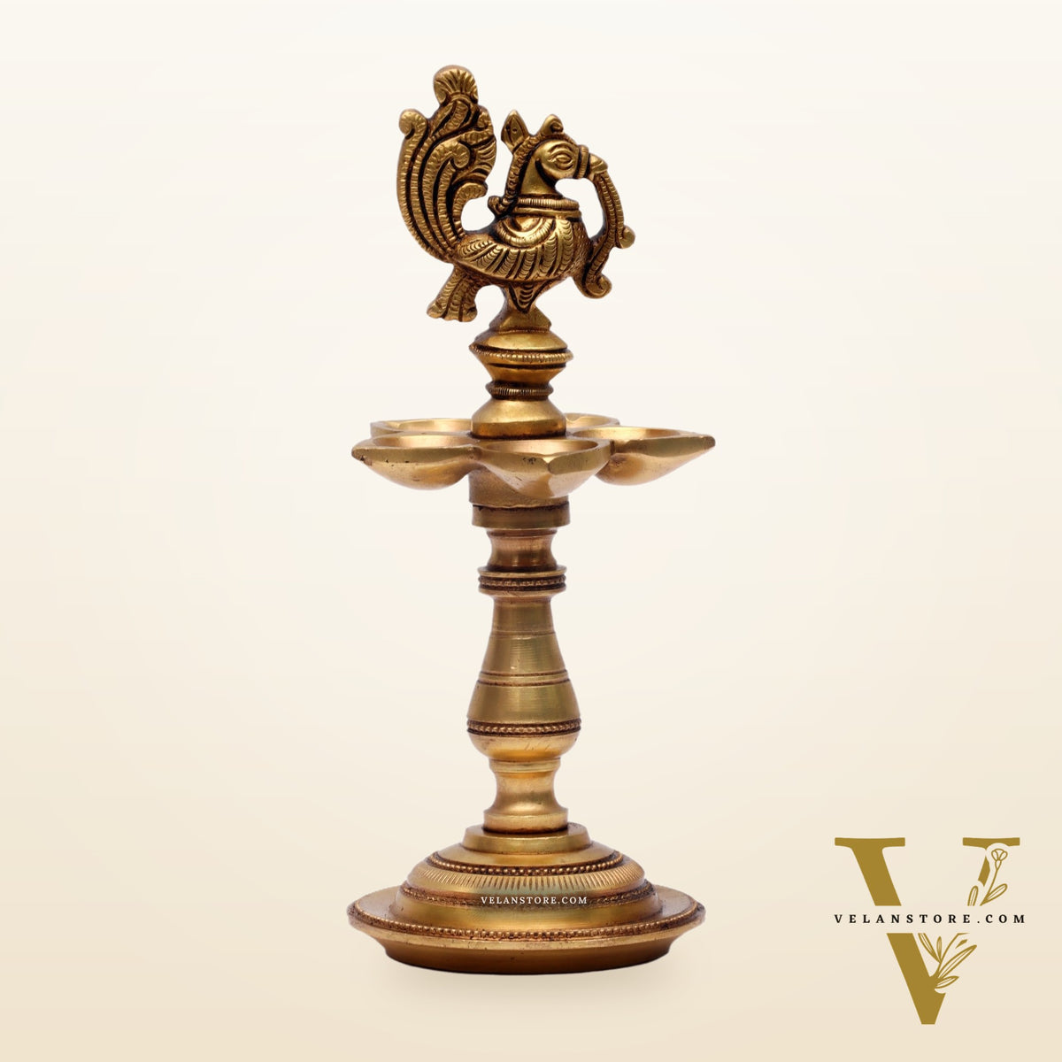Brass Peacock Oil Lamp 8"
