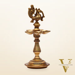 Brass Peacock Oil Lamp 8"